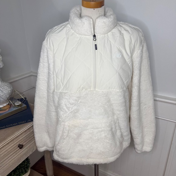 New Balance Jackets & Blazers - New Balance Womens XL Cream Quilted Sherpa Fleece Quarter Zip Pullover Jacket